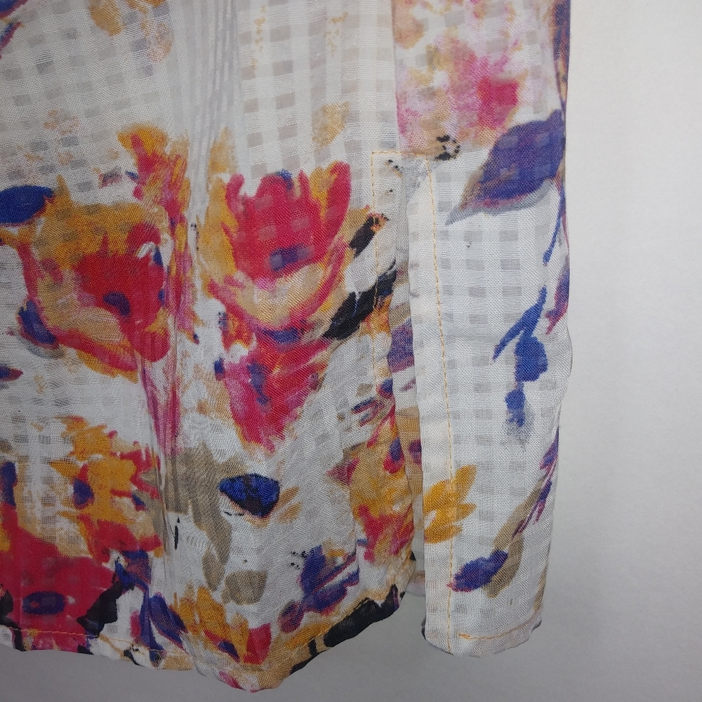 Kim Rogers LP Spring Floral Purple Red Gold Top L Petite - Picture 6 of 9